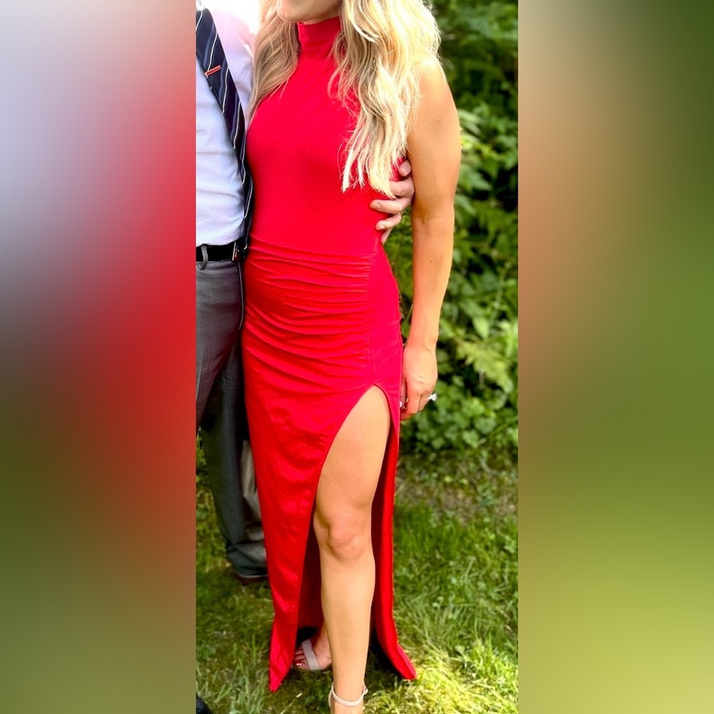 Superdown High Neck Red Dress with Side Slit